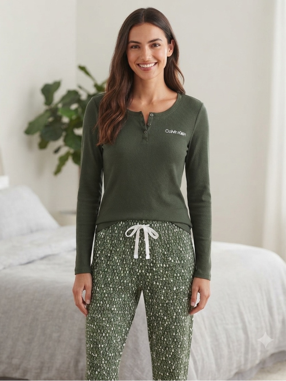 Calvin Klein Forest Green Long Sleeve Pajama Set
